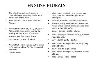 ENGLISH PLURALS