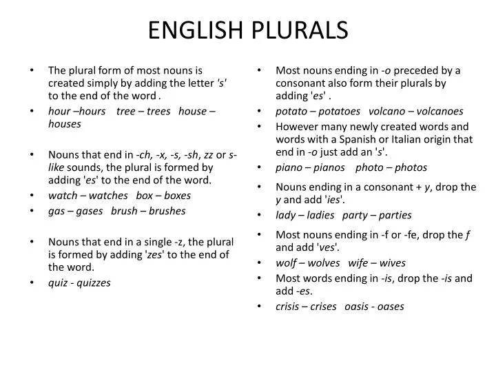 PPT - ENGLISH PLURALS PowerPoint Presentation, free download - ID