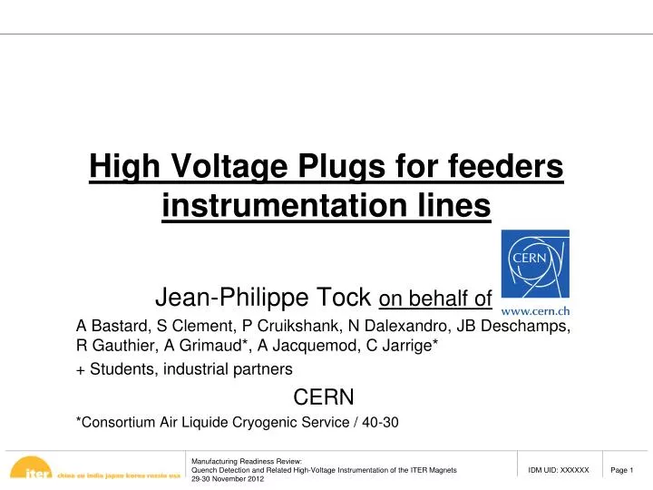 high voltage plugs for feeders instrumentation lines