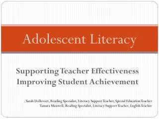 Supporting Teacher Effectiveness Improving Student Achievement