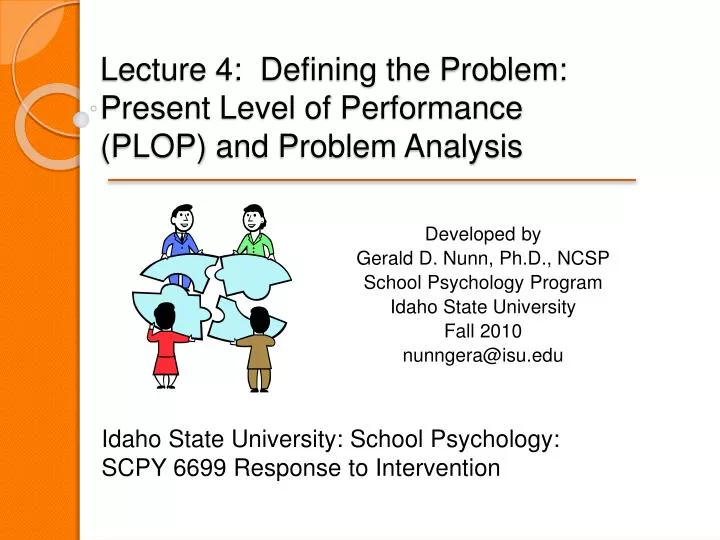 lecture 4 defining the problem present level of performance plop and problem analysis