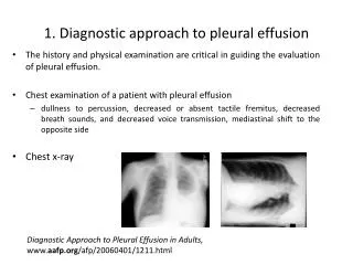 1. Diagnostic approach to pleural effusion