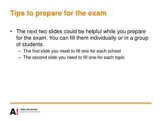 Tips to prepare for the exam