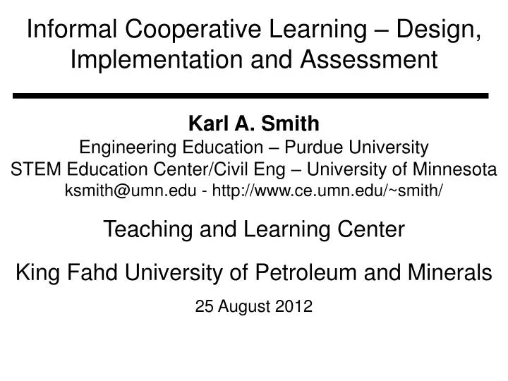 informal cooperative learning design implementation and assessment