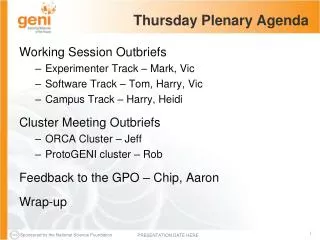 Thursday Plenary Agenda