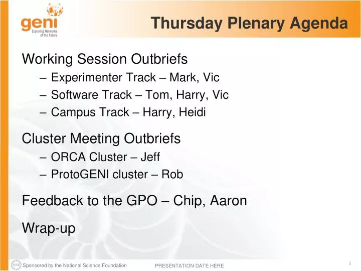 thursday plenary agenda