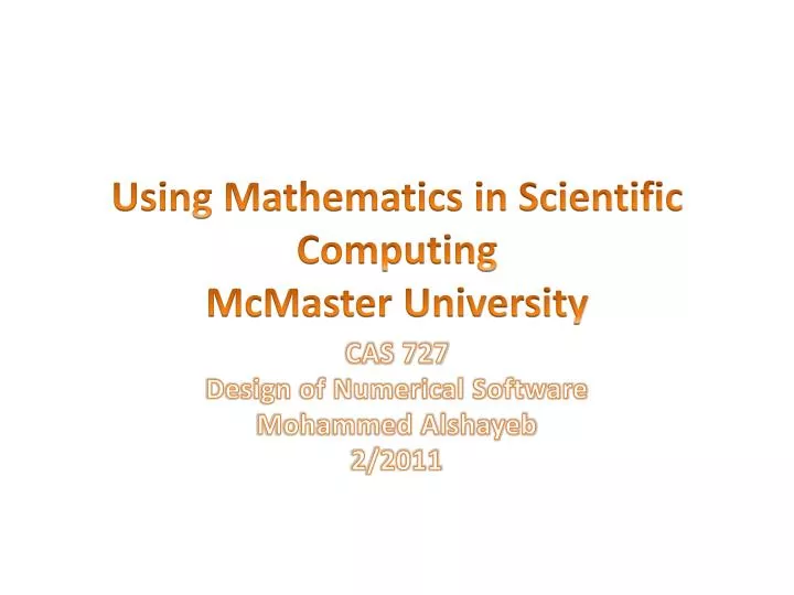 using mathematics in scientific computing mcmaster university