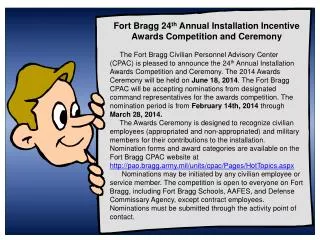 Fort Bragg 24 th Annual Installation Incentive Awards Competition and Ceremony