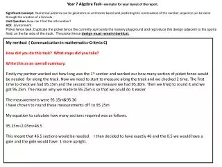 Year 7 Algebra Task- exemplar for your layout of the report.