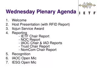 Wednesday Plenary Agenda