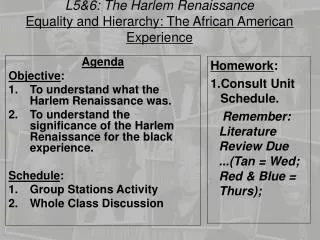 L5&amp;6: The Harlem Renaissance Equality and Hierarchy: The African American Experience