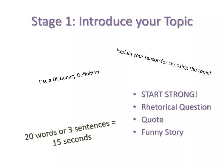 stage 1 introduce your topic