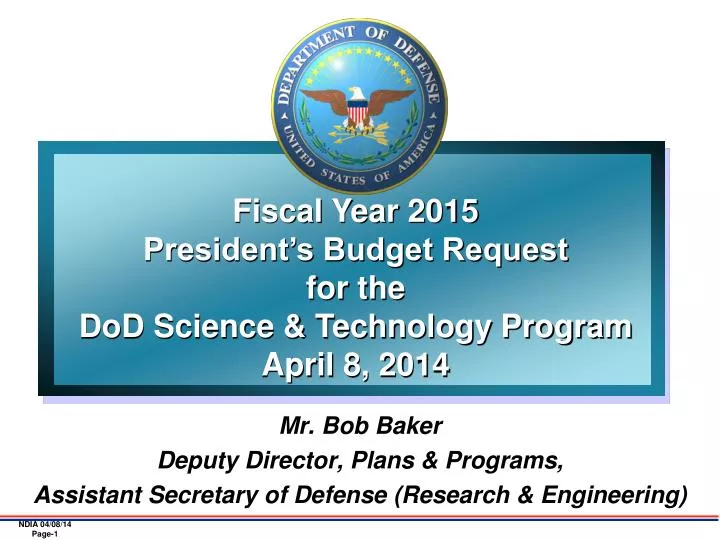 mr bob baker deputy director plans programs assistant secretary of defense research engineering