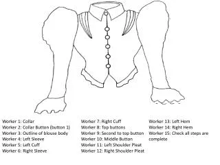 Worker 1: Collar Worker 2: Collar Button (button 1) Worker 3: Outline of blouse body