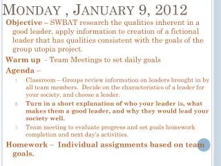 Monday , January 9, 2012