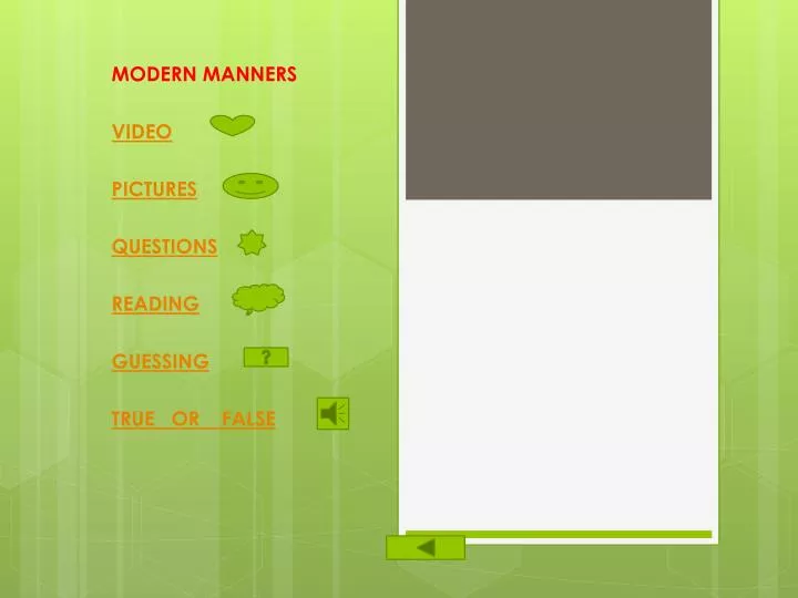 modern manners video pictures questions reading guessing true or false