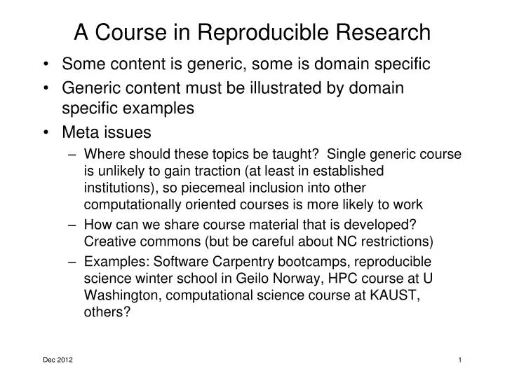 a course in reproducible research