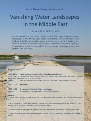 Public Thesis Defence &amp; Symposium Vanishing Water Landscapes
