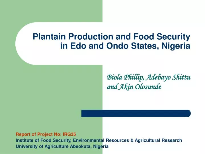 plantain production and food security in edo and ondo states nigeria