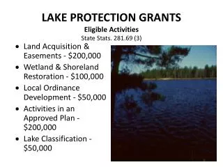 LAKE PROTECTION GRANTS Eligible Activities State Stats. 281.69 (3)