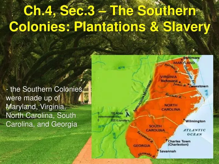 ch 4 sec 3 the southern colonies plantations slavery