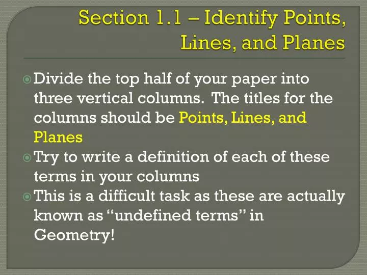 section 1 1 identify points lines and planes