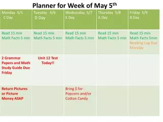 planner for week of may 5 th