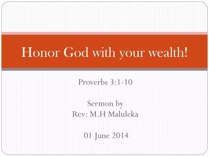 honor god with your wealth