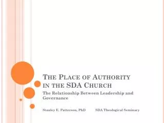 The Place of Authority in the SDA Church