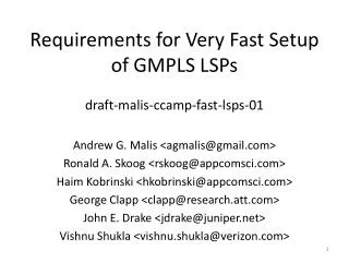 Requirements for Very Fast Setup of GMPLS LSPs