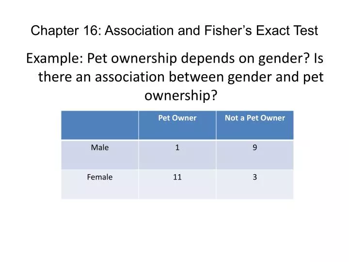 chapter 16 association and fisher s exact test