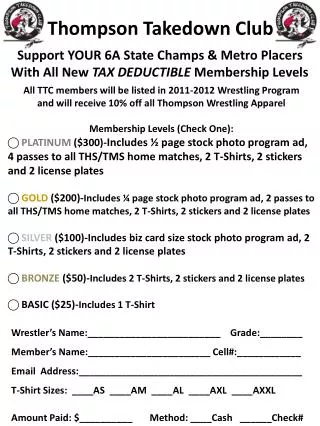 Support YOUR 6A State Champs &amp; Metro Placers With All New TAX DEDUCTIBLE Membership Levels