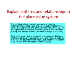 Explain patterns and relationships in the place value system