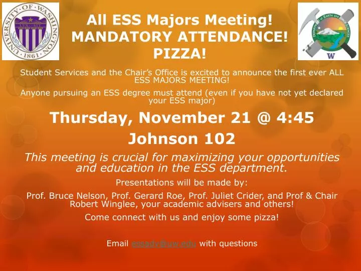 all ess majors meeting mandatory attendance pizza
