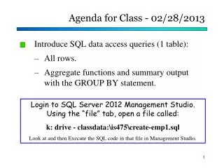 Agenda for Class - 02/28/2013