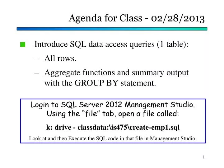 agenda for class 02 28 2013