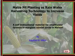 Maize Pit Planting as Rain Water Harvesting Technology to Increase Yields