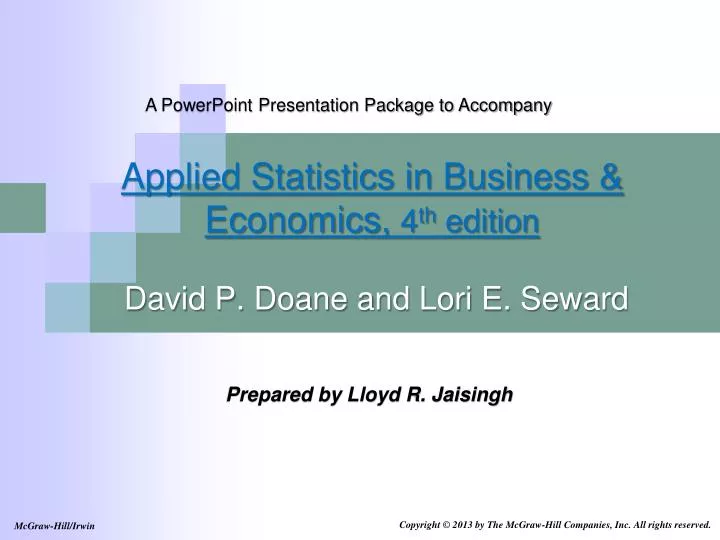 applied statistics in business economics 4 th edition david p doane and lori e seward