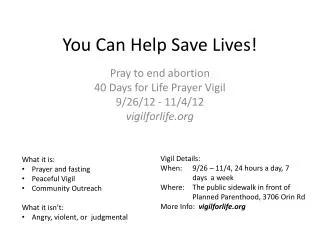 You Can Help Save Lives!