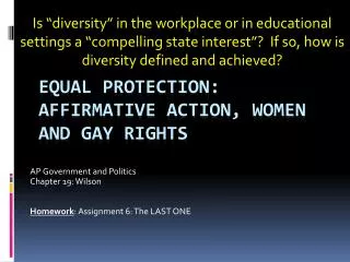 Equal Protection: Affirmative Action, women and Gay Rights
