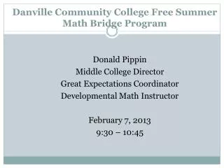 Danville Community College Free Summer Math Bridge Program