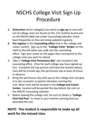 NSCHS College Visit Sign Up Procedure