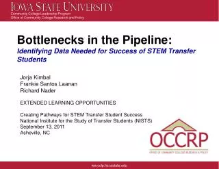 Bottlenecks in the Pipeline: Identifying Data Needed for Success of STEM Transfer Students