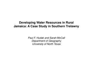 Developing Water Resources in Rural Jamaica: A Case Study in Southern Trelawny