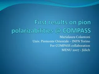 First results on pion polarizabilities @ COMPASS