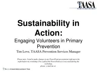 Sustainability in Action: Engaging Volunteers in Primary Prevention