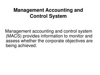 Management Accounting and Control System