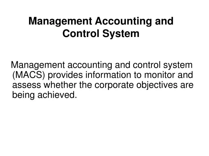 management accounting and control system