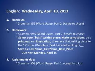 English: Wednesday, April 10, 2013