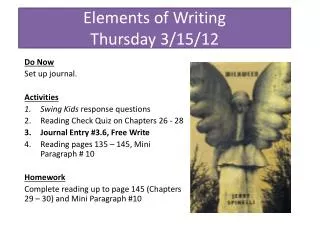 Elements of Writing Thursday 3/15/12